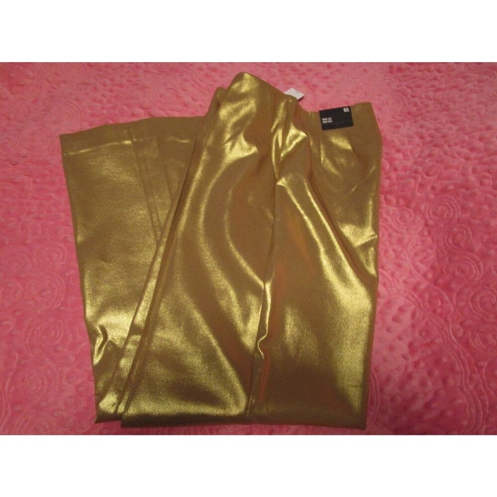 Express Womens High Rise Wide Leg Metallic Gold Trouser Pant Sz 6 Short NWT #33